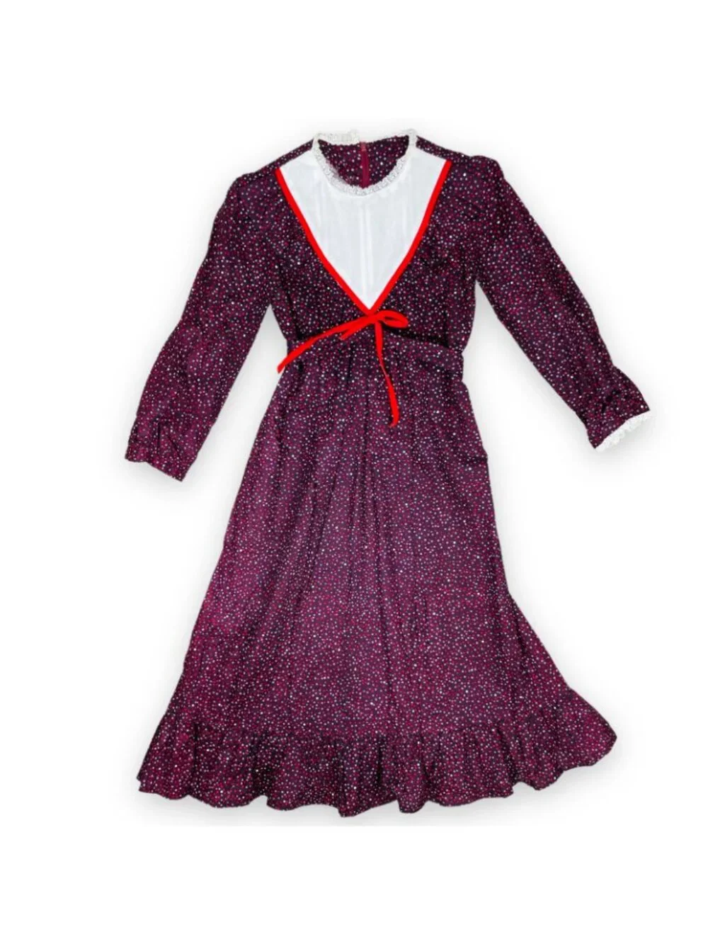 Vintage 70s 80s Girls Polka Dot Cottagecore Long Sleeve Prairie Dress 6 - 7
